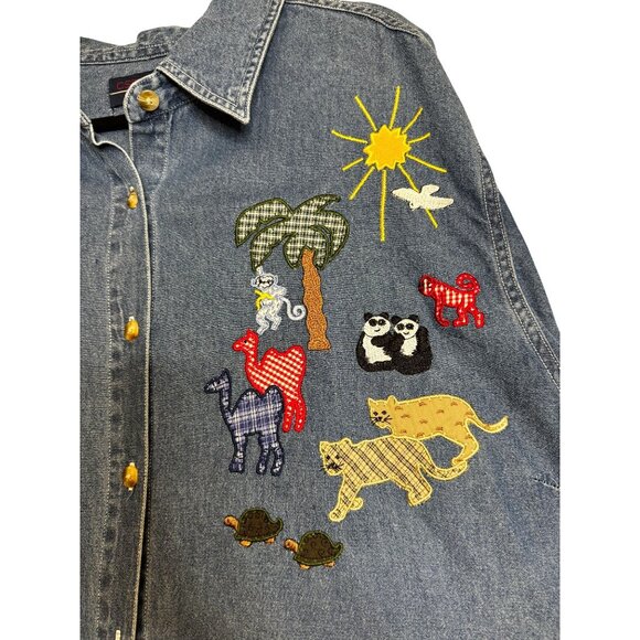 CST Blues Button Front Denim Shirt Blue Sz 24 Novelty Animal Appliqué Embroidery - Picture 4 of 10